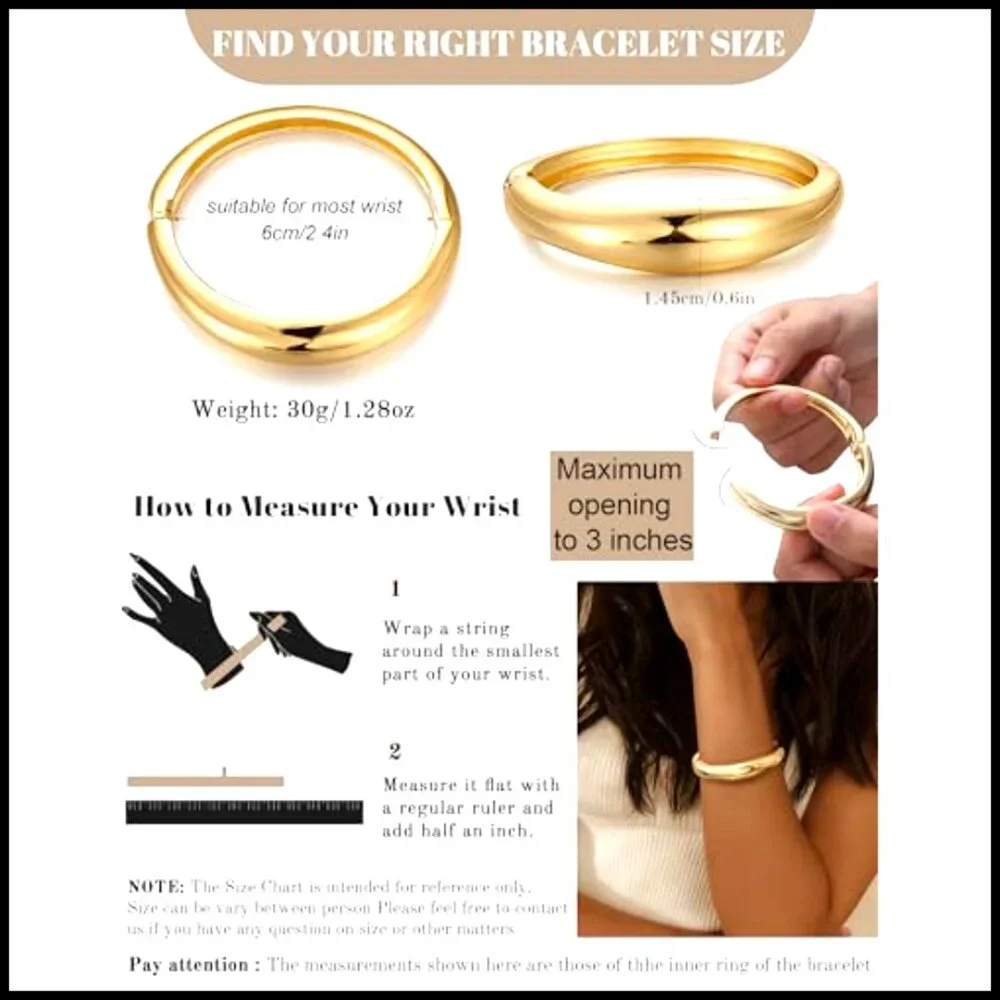 Chunky Gold Plated Hinged Bangle Bracelets Stack Minimalist Trendy Jewelry